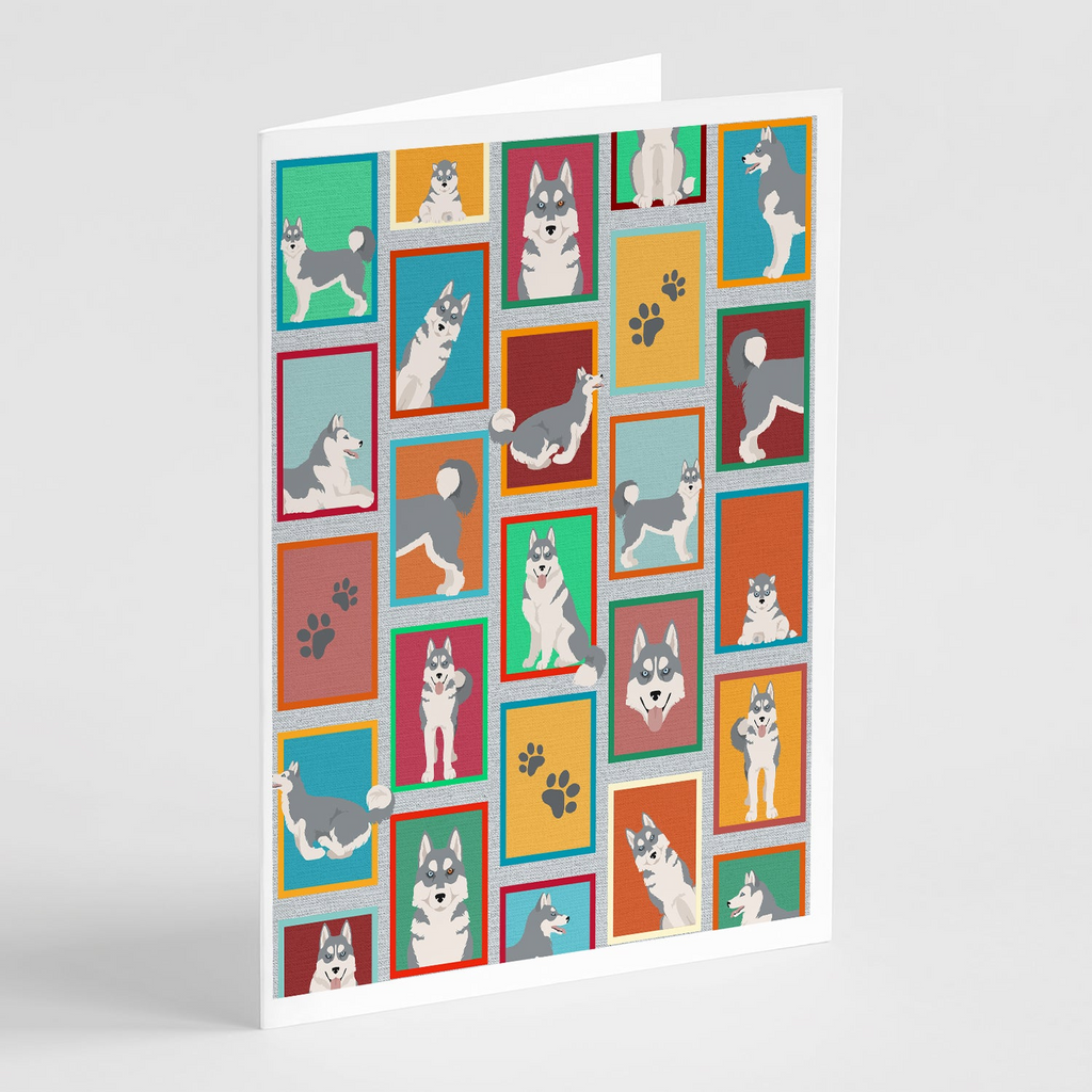 Glamorous Pups : Lots of Grey Siberian Husky Greeting Cards Pack of 8