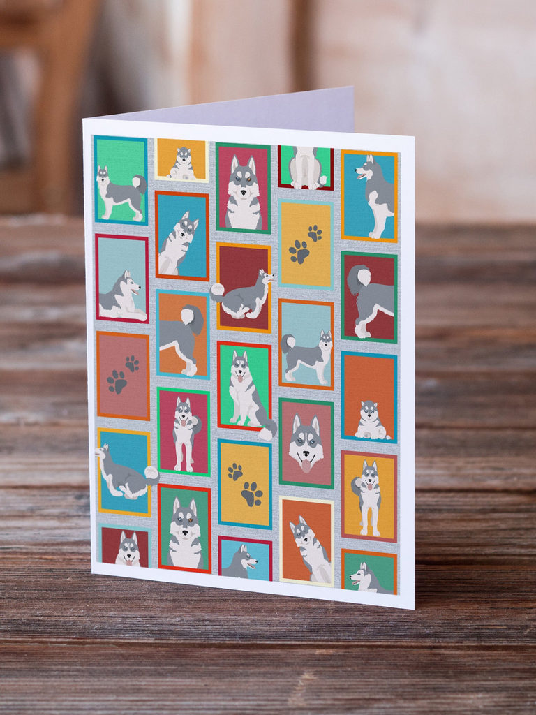Glamorous Pups : Lots of Grey Siberian Husky Greeting Cards Pack of 8