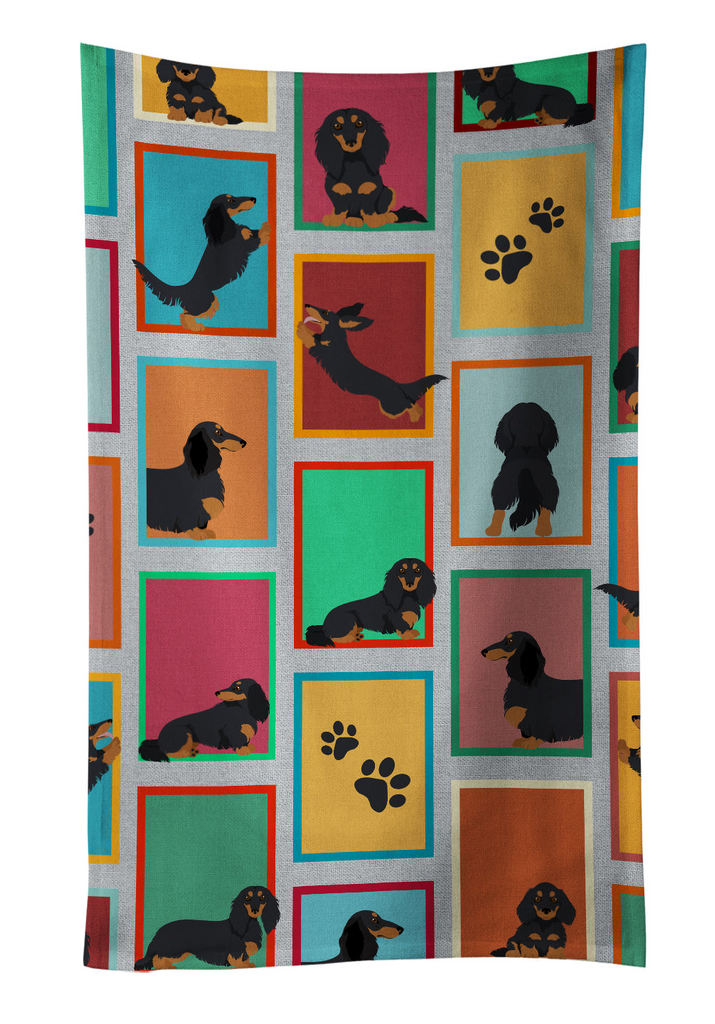 Glamorous Pups : Lots of Longhaired Black Tan Dachshund Kitchen Towel