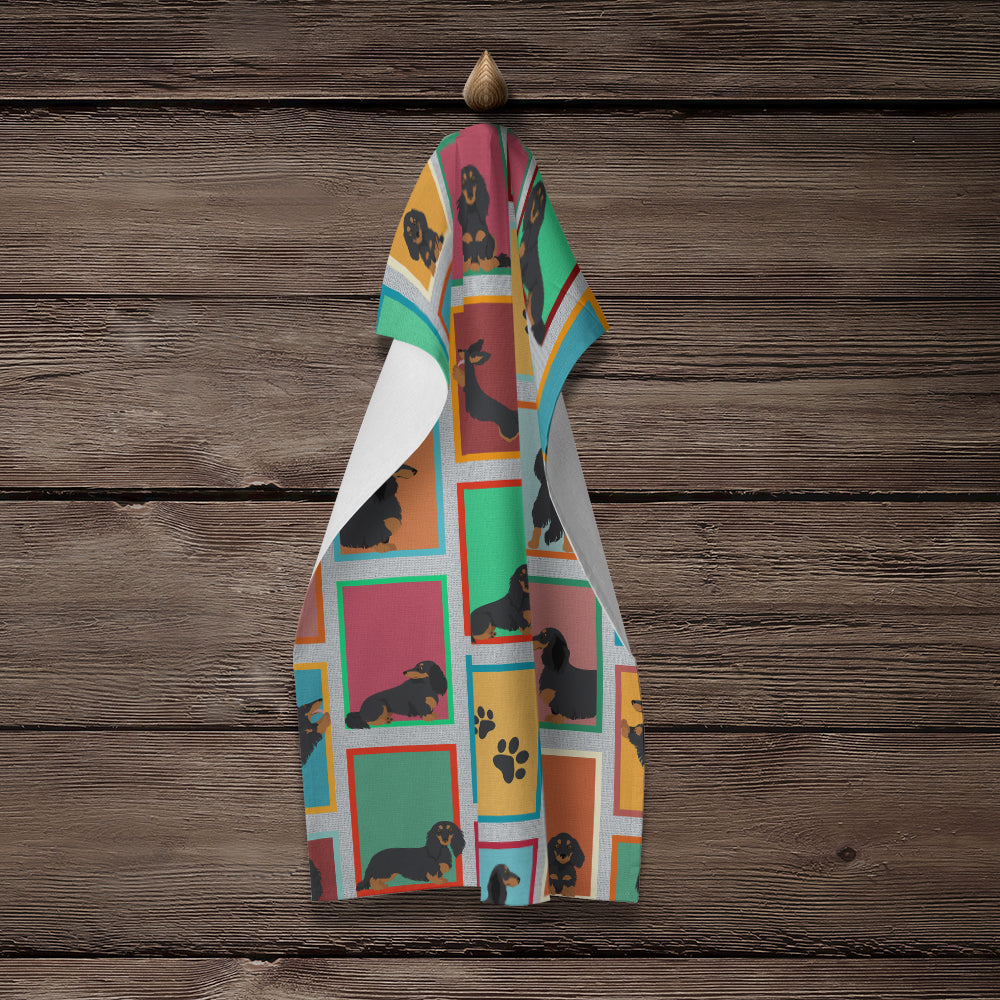 Glamorous Pups : Lots of Longhaired Black Tan Dachshund Kitchen Towel