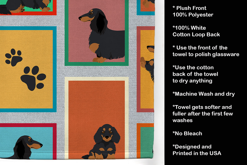 Glamorous Pups : Lots of Longhaired Black Tan Dachshund Kitchen Towel