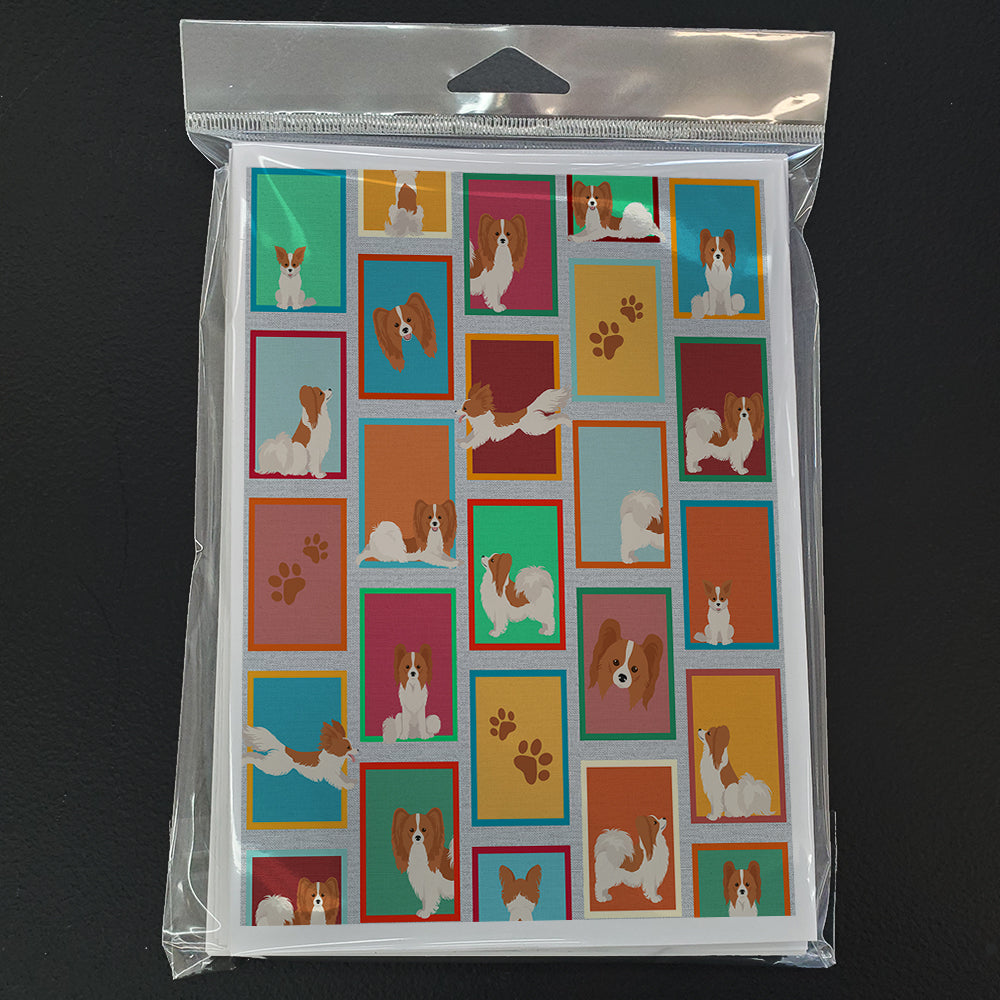 Glamorous Pups : Lots of Red and White Papillon Greeting Cards Pack of 8