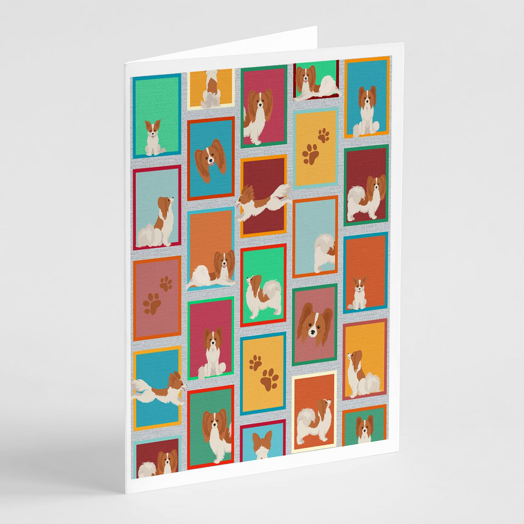 Glamorous Pups : Lots of Red and White Papillon Greeting Cards Pack of 8