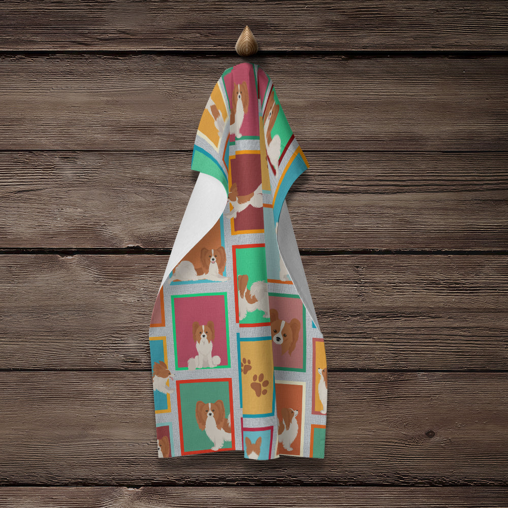 Glamorous Pups : Lots of Red and White Papillon Kitchen Towel