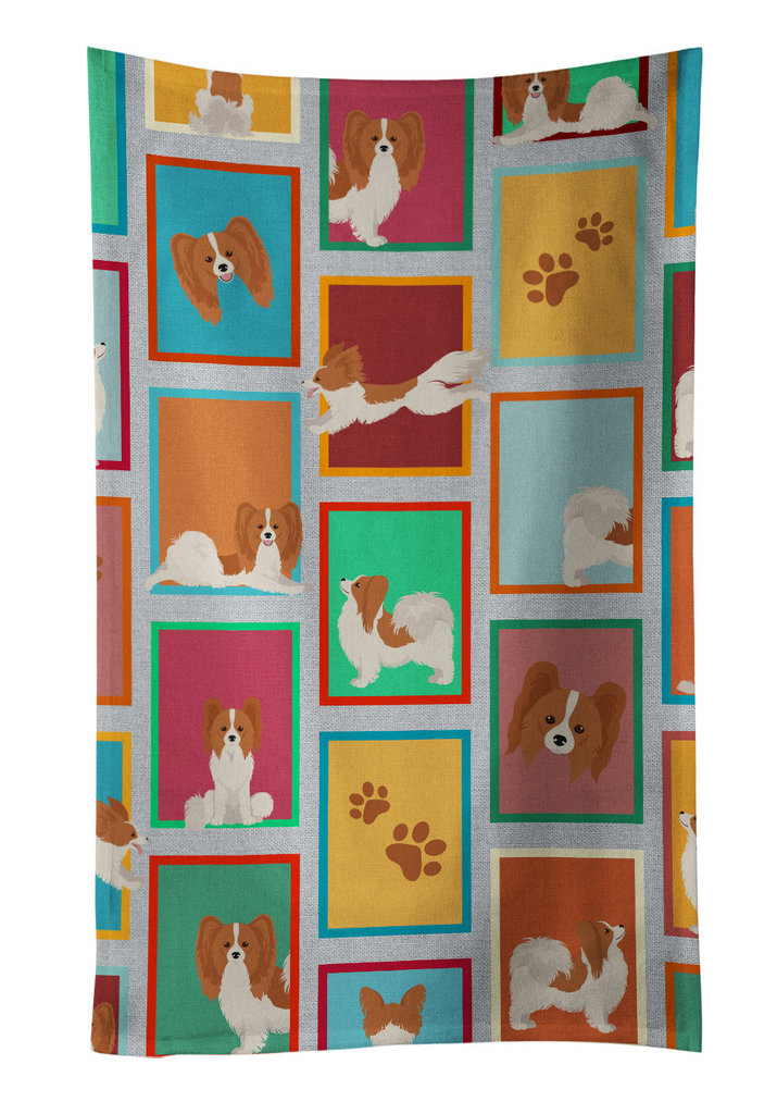 Glamorous Pups : Lots of Red and White Papillon Kitchen Towel