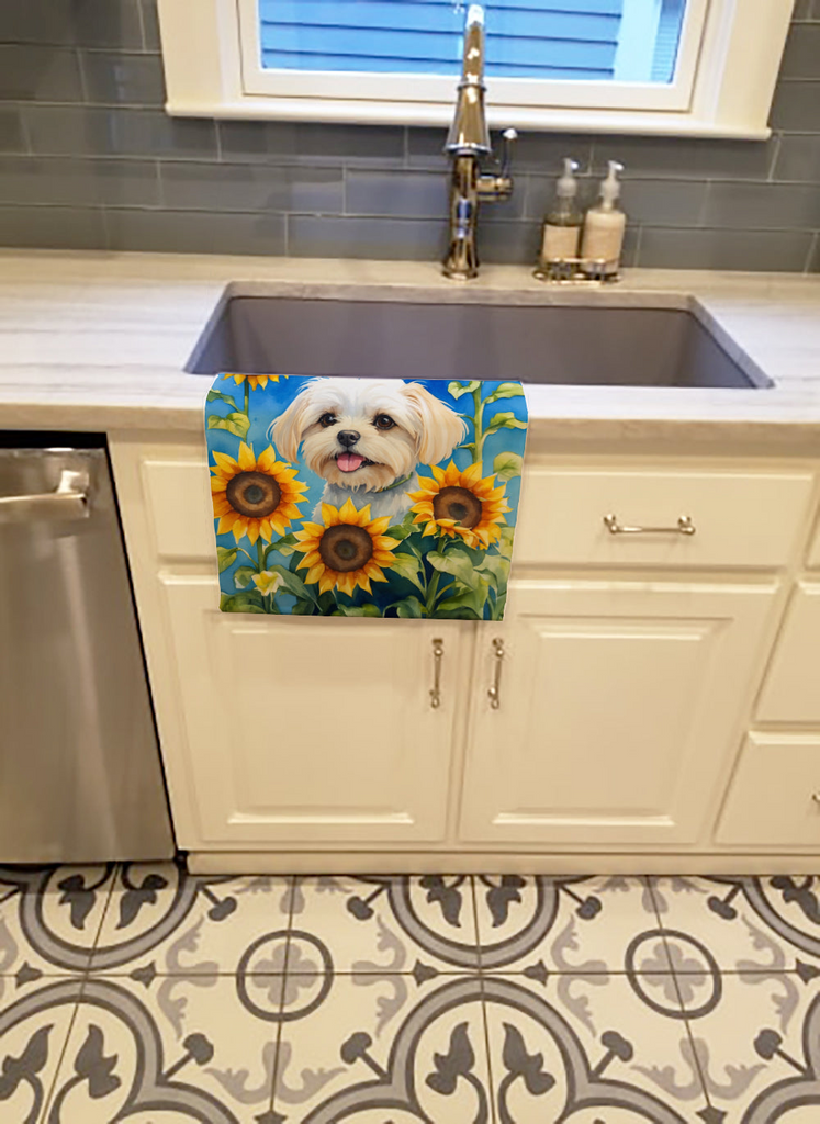 Glamorous Pups : Maltese in Sunflowers Kitchen Towel
