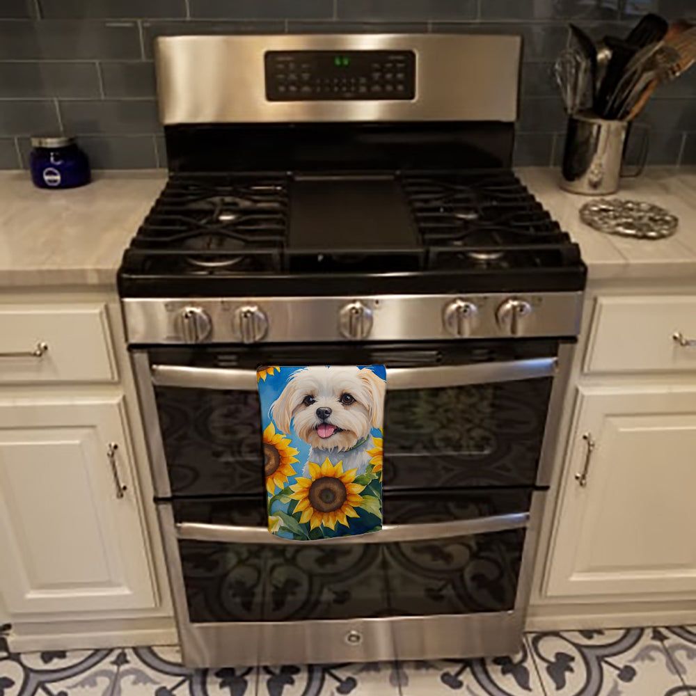 Glamorous Pups : Maltese in Sunflowers Kitchen Towel