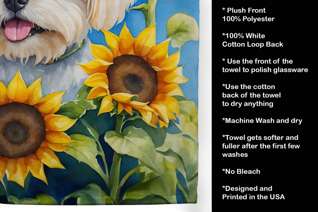 Glamorous Pups : Maltese in Sunflowers Kitchen Towel