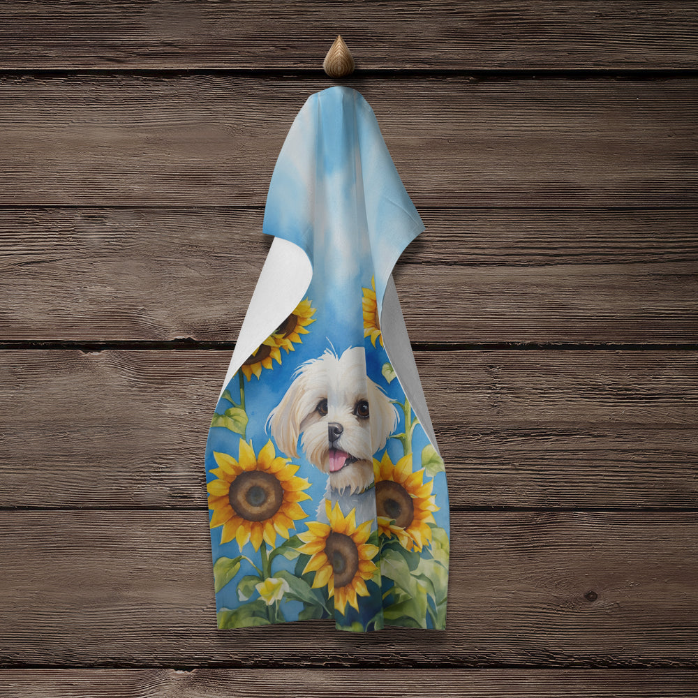 Glamorous Pups : Maltese in Sunflowers Kitchen Towel