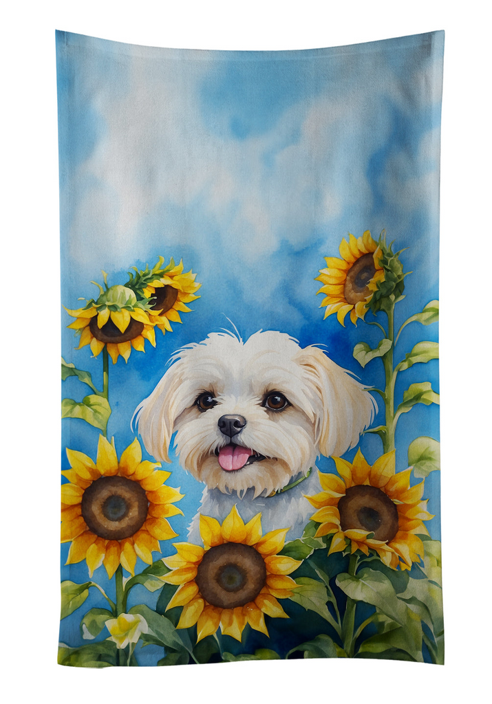 Glamorous Pups : Maltese in Sunflowers Kitchen Towel