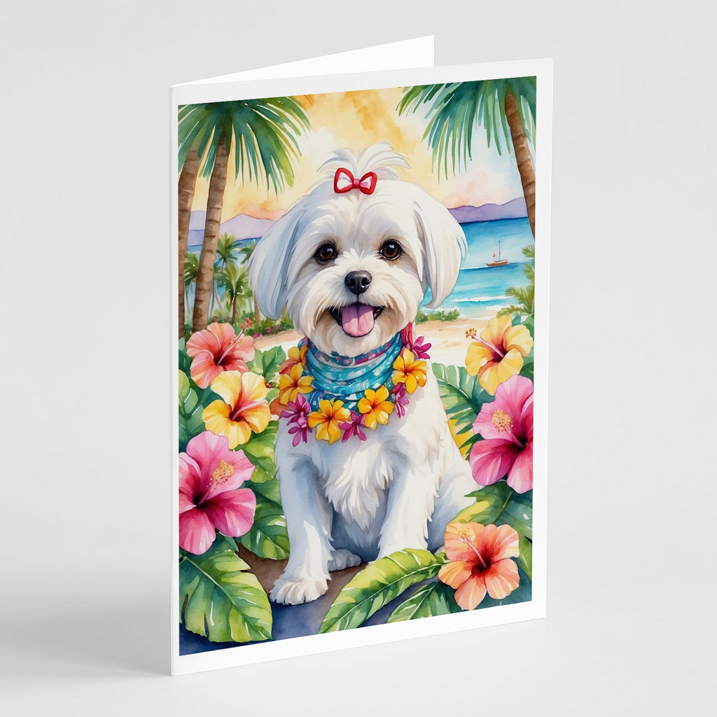 Glamorous Pups : Maltese Luau Greeting Cards Pack of 8