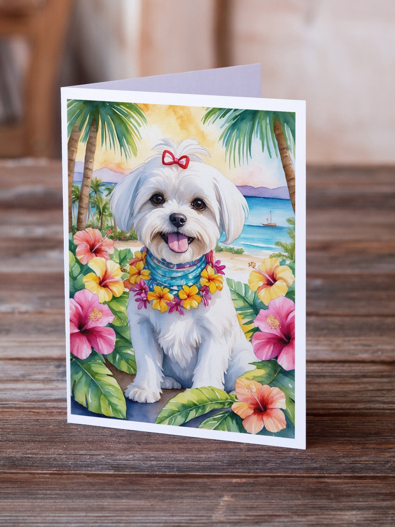 Glamorous Pups : Maltese Luau Greeting Cards Pack of 8
