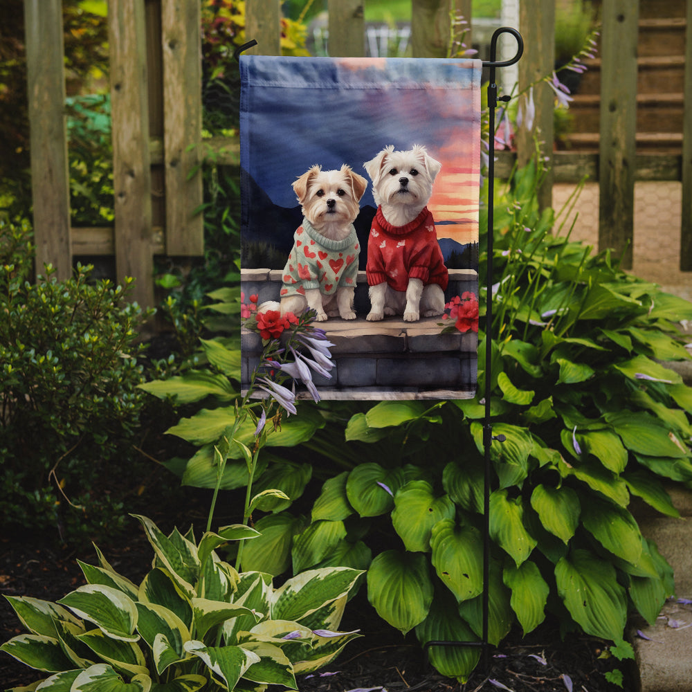 Glamorous Pups : Maltese Two Hearts Garden Flag