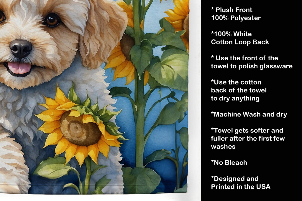 Glamorous Pups : Maltipoo in Sunflowers Kitchen Towel