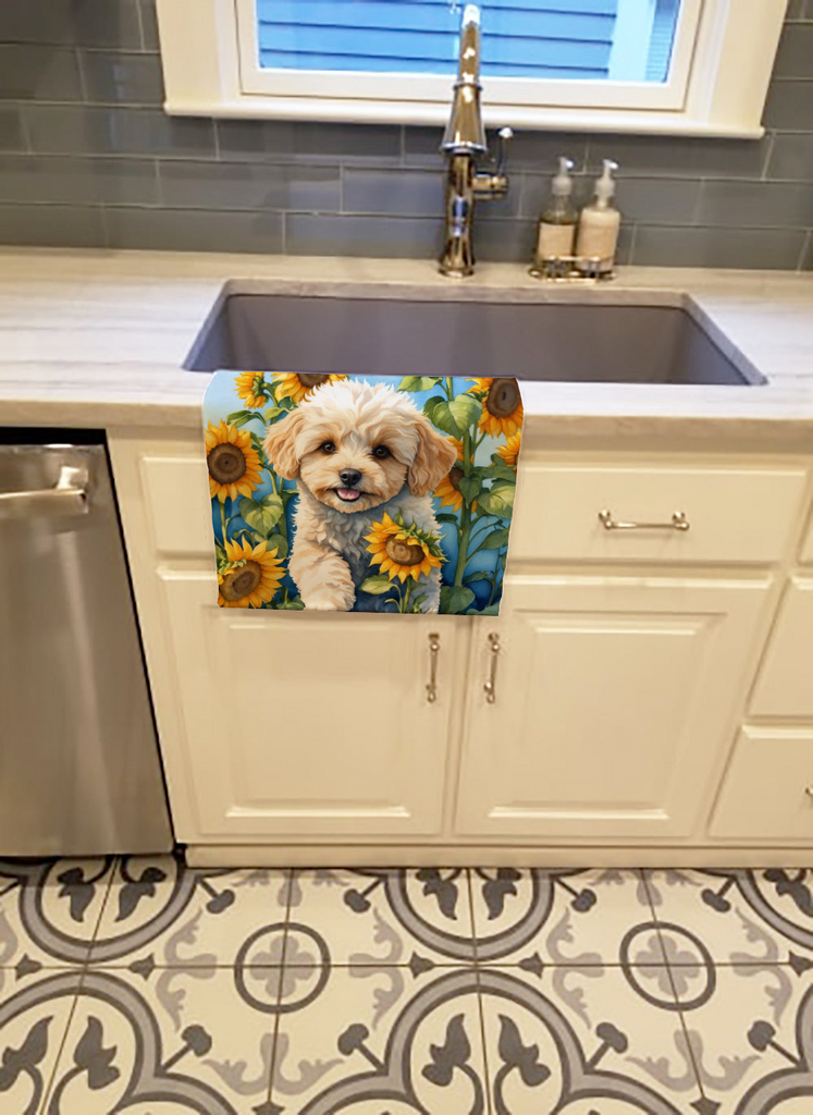 Glamorous Pups : Maltipoo in Sunflowers Kitchen Towel
