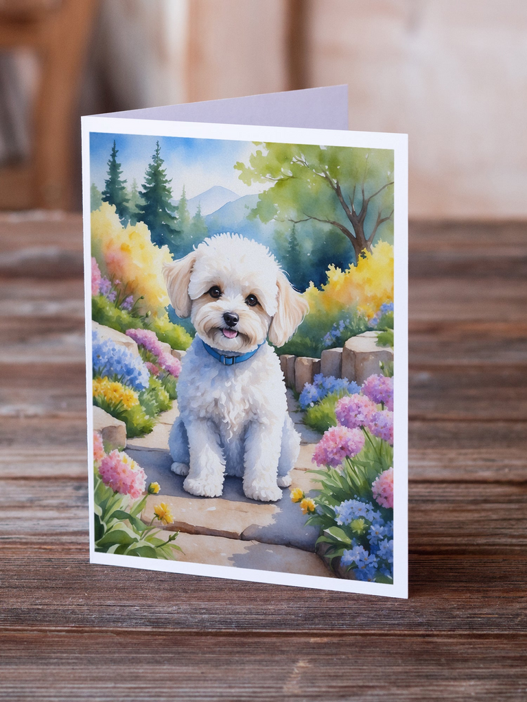 Glamorous Pups : Maltipoo Spring Path Greeting Cards Pack of 8