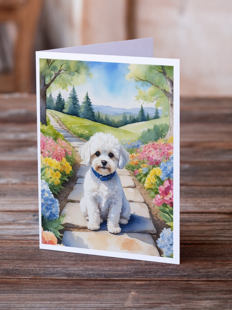 Glamorous Pups : Maltipoo Spring Path Greeting Cards Pack of 8