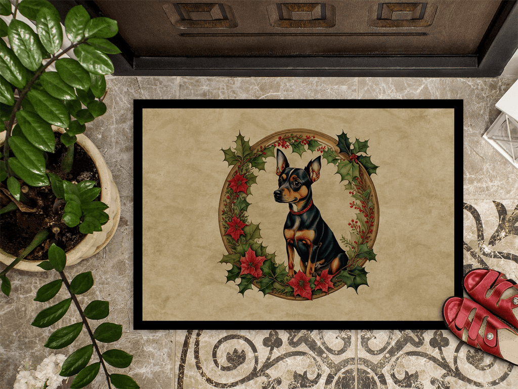 Glamorous Pups : Miniature Pinscher Christmas Flowers Doormat