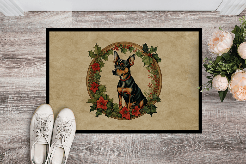 Glamorous Pups : Miniature Pinscher Christmas Flowers Doormat