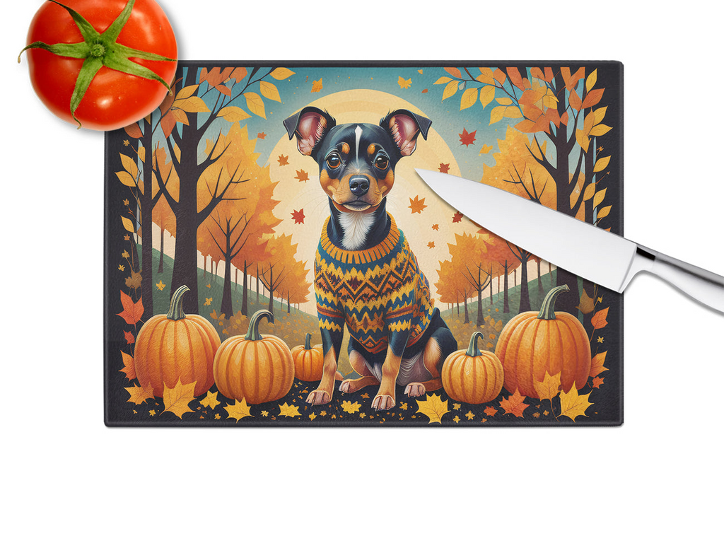 Glamorous Pups : Miniature Pinscher Fall Glass Cutting Board