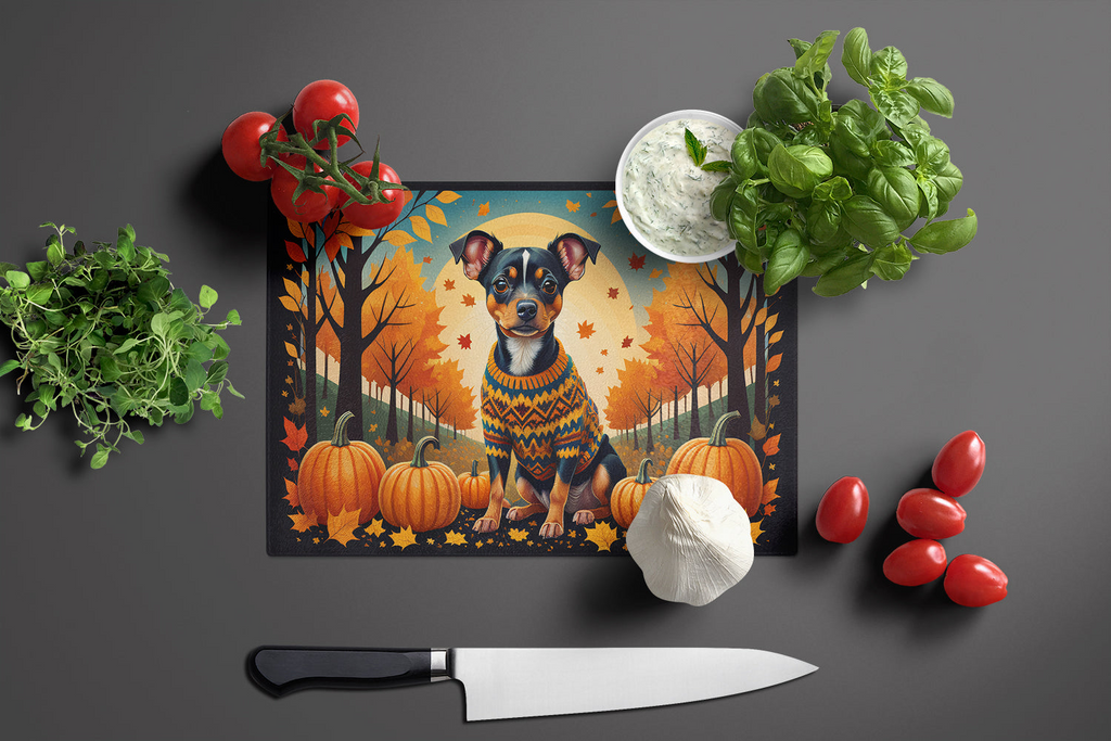Glamorous Pups : Miniature Pinscher Fall Glass Cutting Board