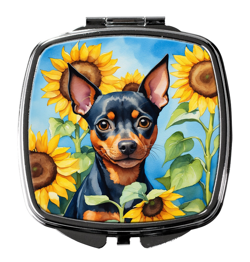 Glamorous Pups : Miniature Pinscher in Sunflowers Compact Mirror
