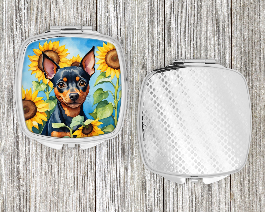 Glamorous Pups : Miniature Pinscher in Sunflowers Compact Mirror