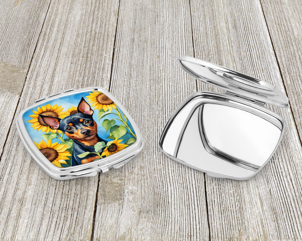 Glamorous Pups : Miniature Pinscher in Sunflowers Compact Mirror