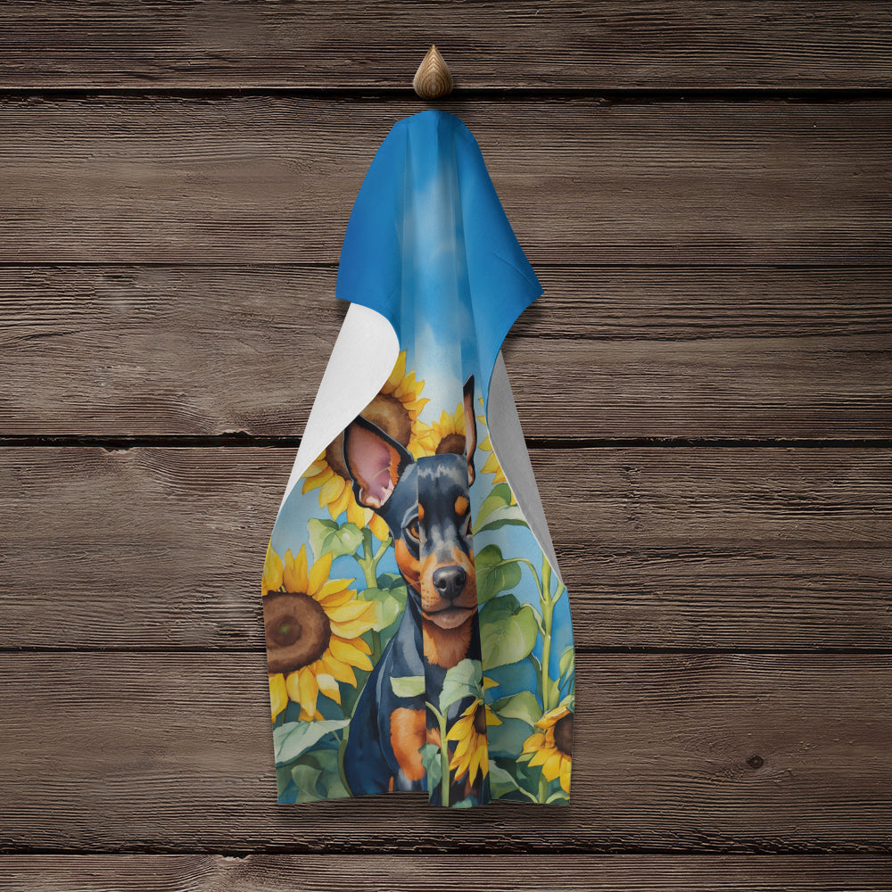 Glamorous Pups : Miniature Pinscher in Sunflowers Kitchen Towel