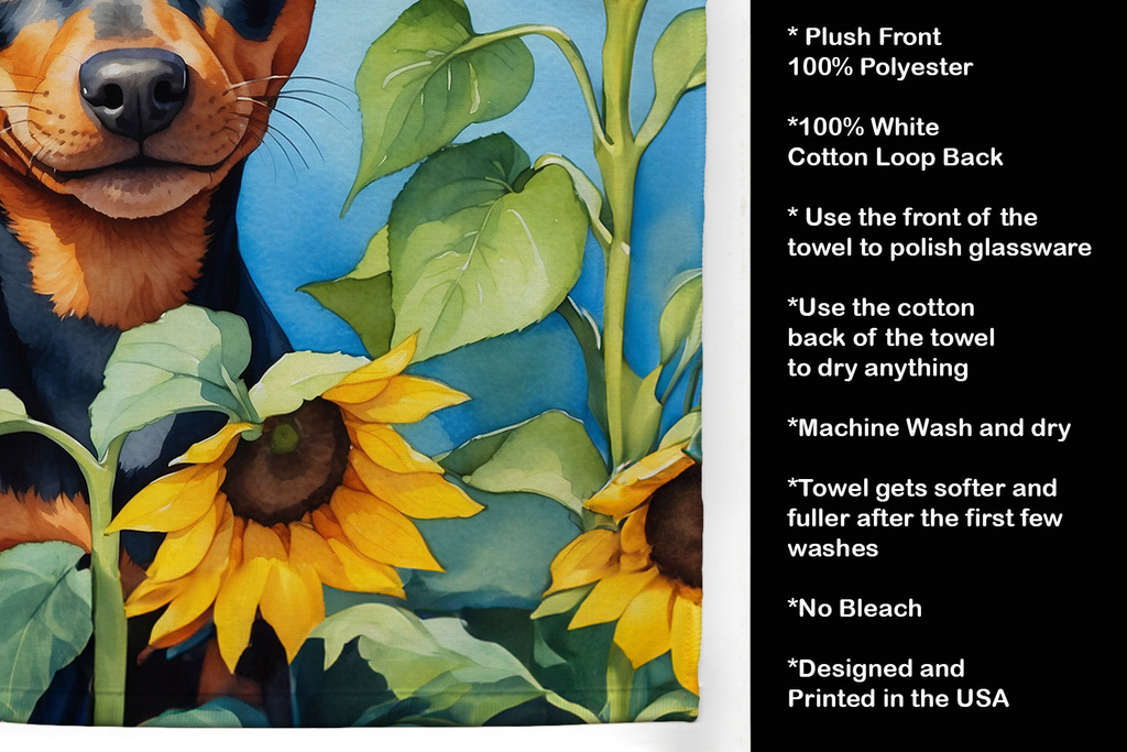 Glamorous Pups : Miniature Pinscher in Sunflowers Kitchen Towel