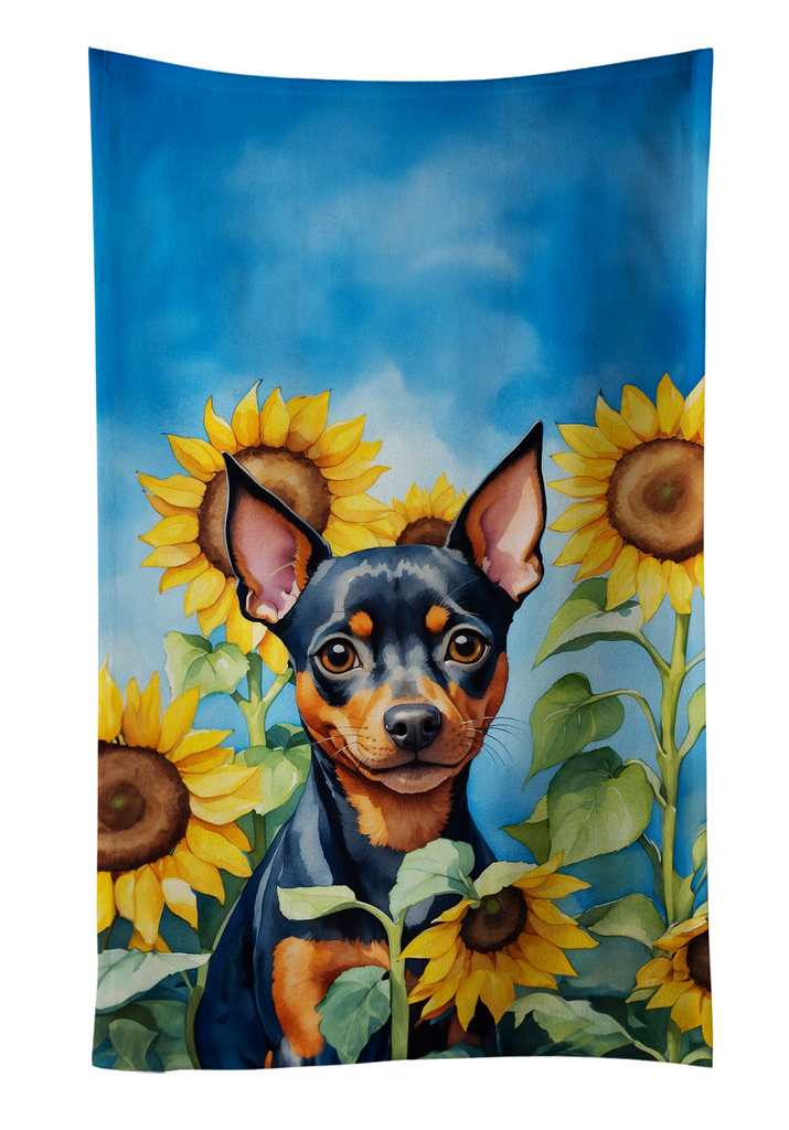 Glamorous Pups : Miniature Pinscher in Sunflowers Kitchen Towel