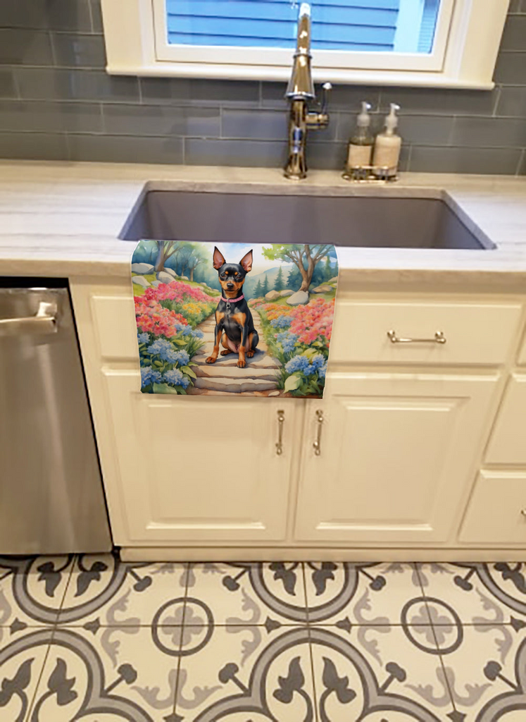 Glamorous Pups : Miniature Pinscher Spring Path Kitchen Towel