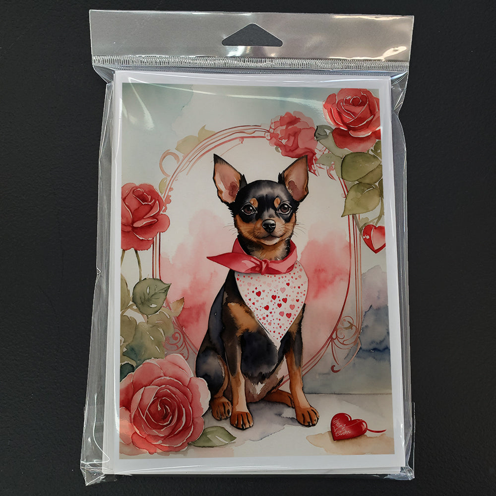 Glamorous Pups : Miniature Pinscher Valentine Roses Greeting Cards Pack of 8