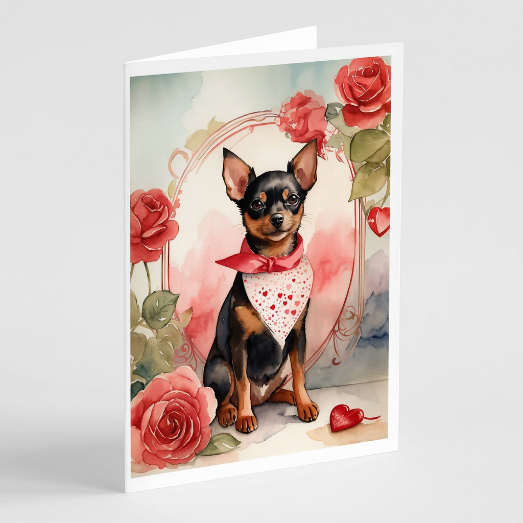 Glamorous Pups : Miniature Pinscher Valentine Roses Greeting Cards Pack of 8