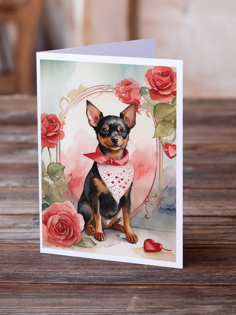 Glamorous Pups : Miniature Pinscher Valentine Roses Greeting Cards Pack of 8