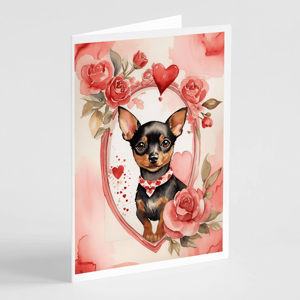 Glamorous Pups : Miniature Pinscher Valentine Roses Greeting Cards Pack of 8