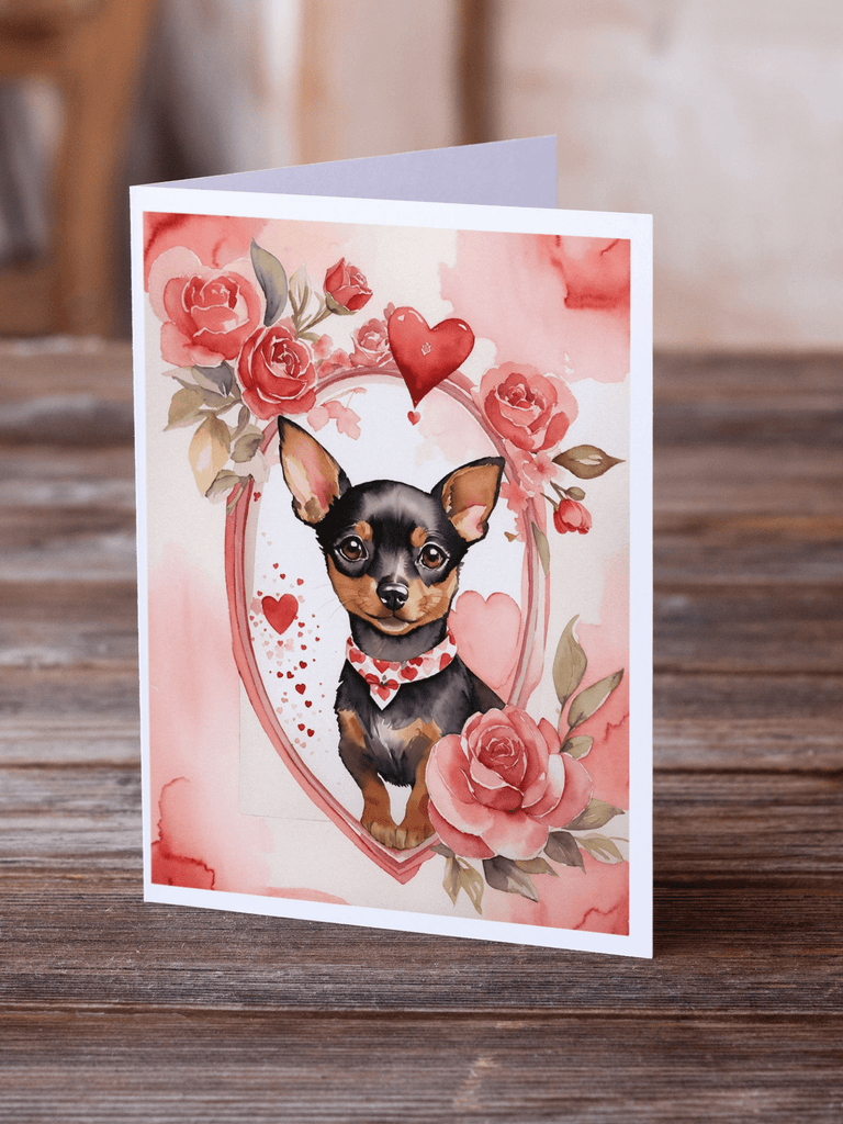 Glamorous Pups : Miniature Pinscher Valentine Roses Greeting Cards Pack of 8