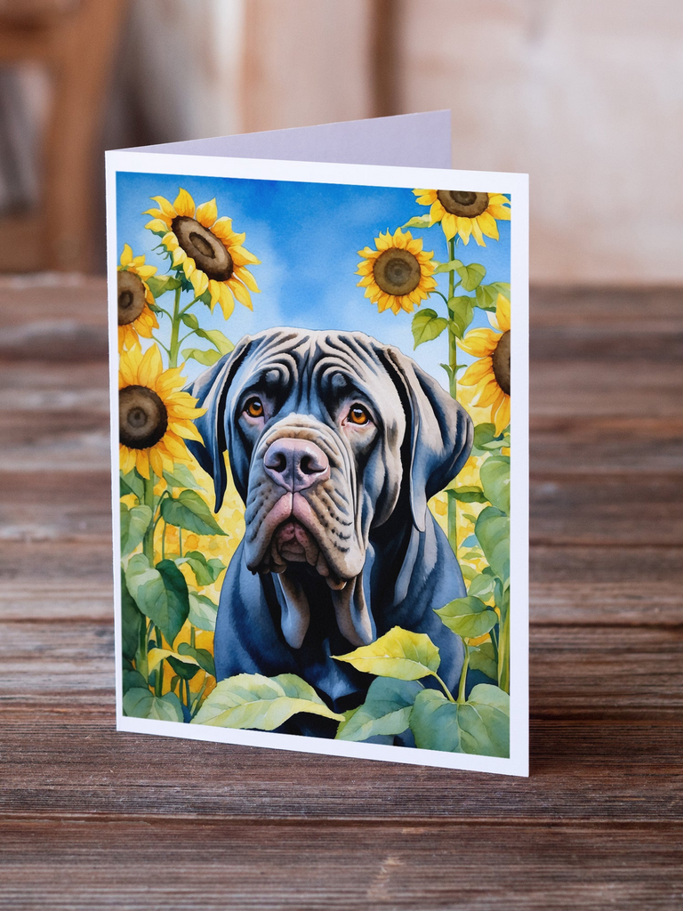 Glamorous Pups : Neapolitan Mastiff in Sunflowers Greeting Cards Pack of 8
