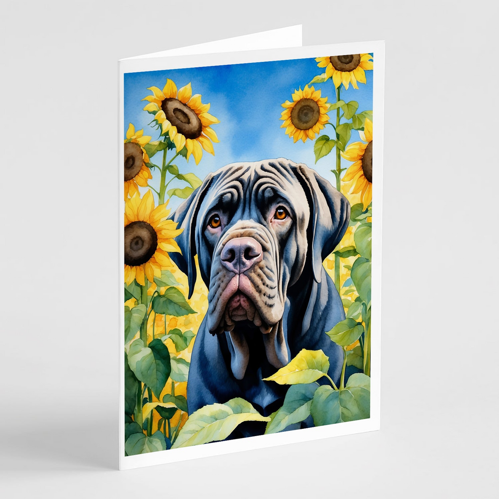 Glamorous Pups : Neapolitan Mastiff in Sunflowers Greeting Cards Pack of 8