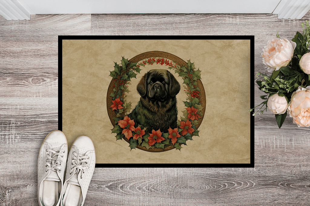 Glamorous Pups : Newfoundland Christmas Flowers Doormat
