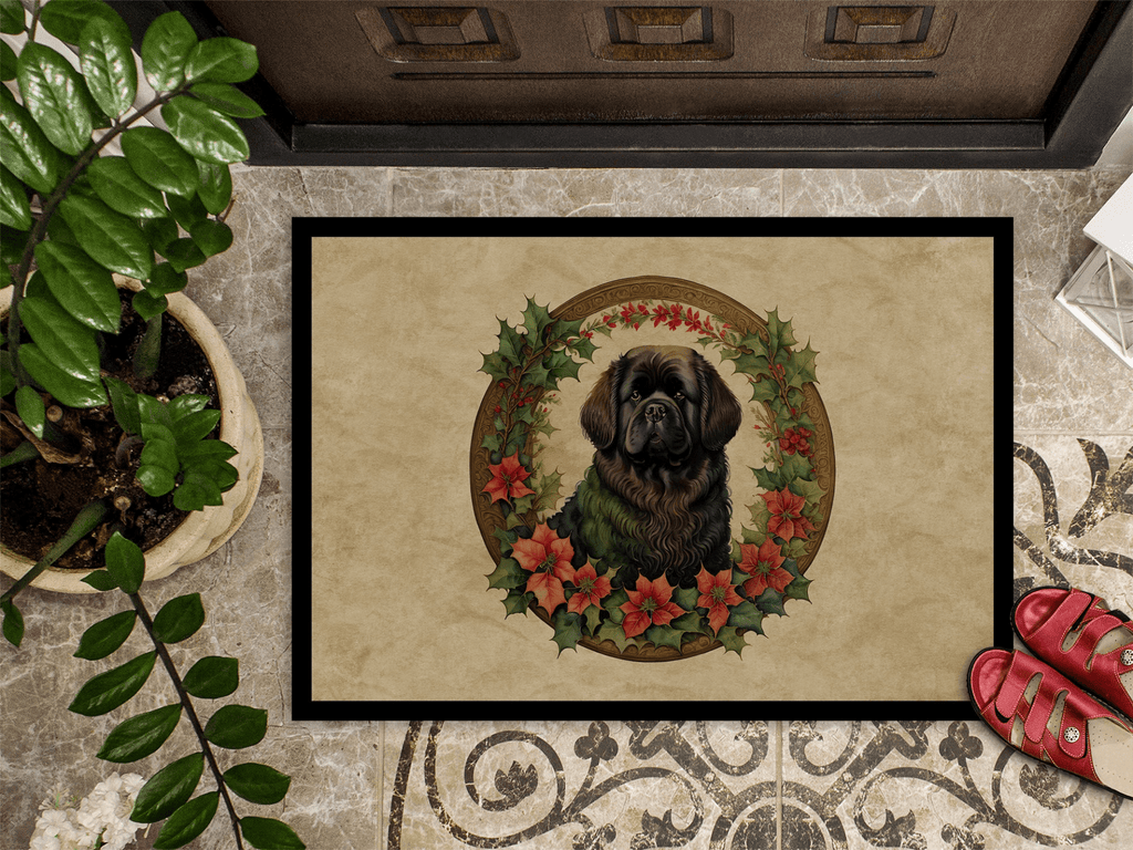 Glamorous Pups : Newfoundland Christmas Flowers Doormat