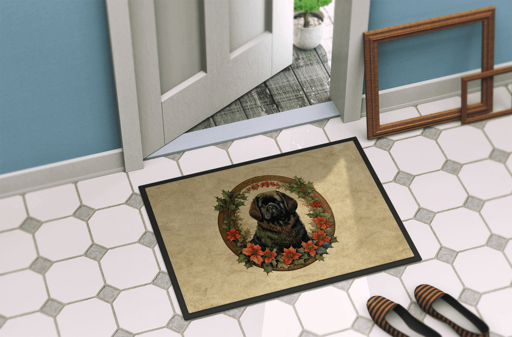 Glamorous Pups : Newfoundland Christmas Flowers Doormat