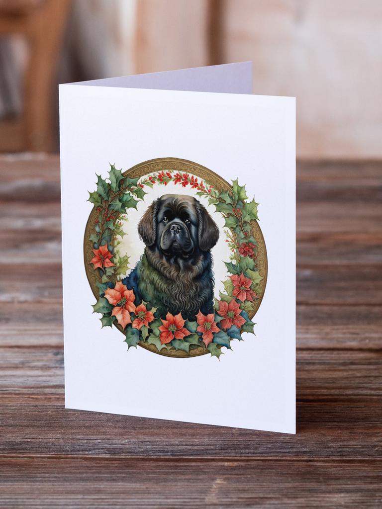Glamorous Pups : Newfoundland Christmas Flowers Greeting Cards Pack of 8