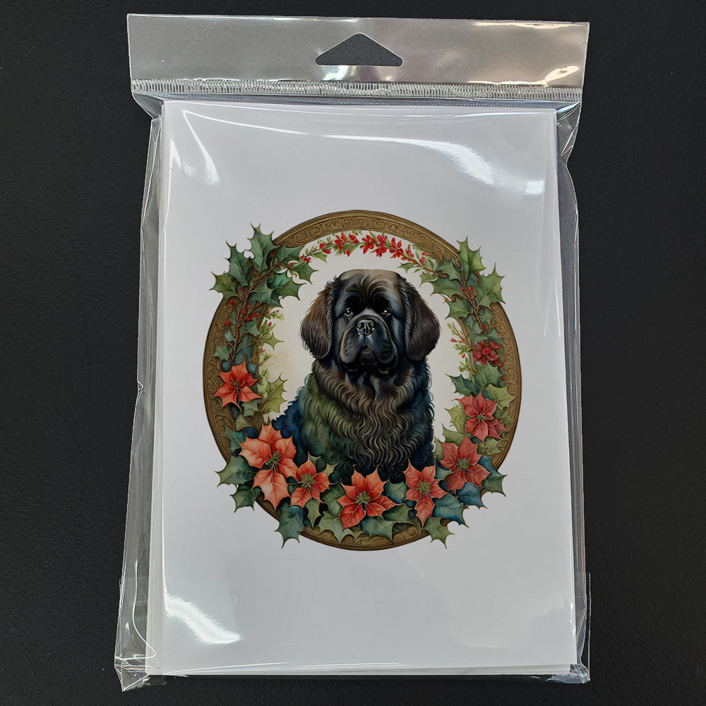 Glamorous Pups : Newfoundland Christmas Flowers Greeting Cards Pack of 8