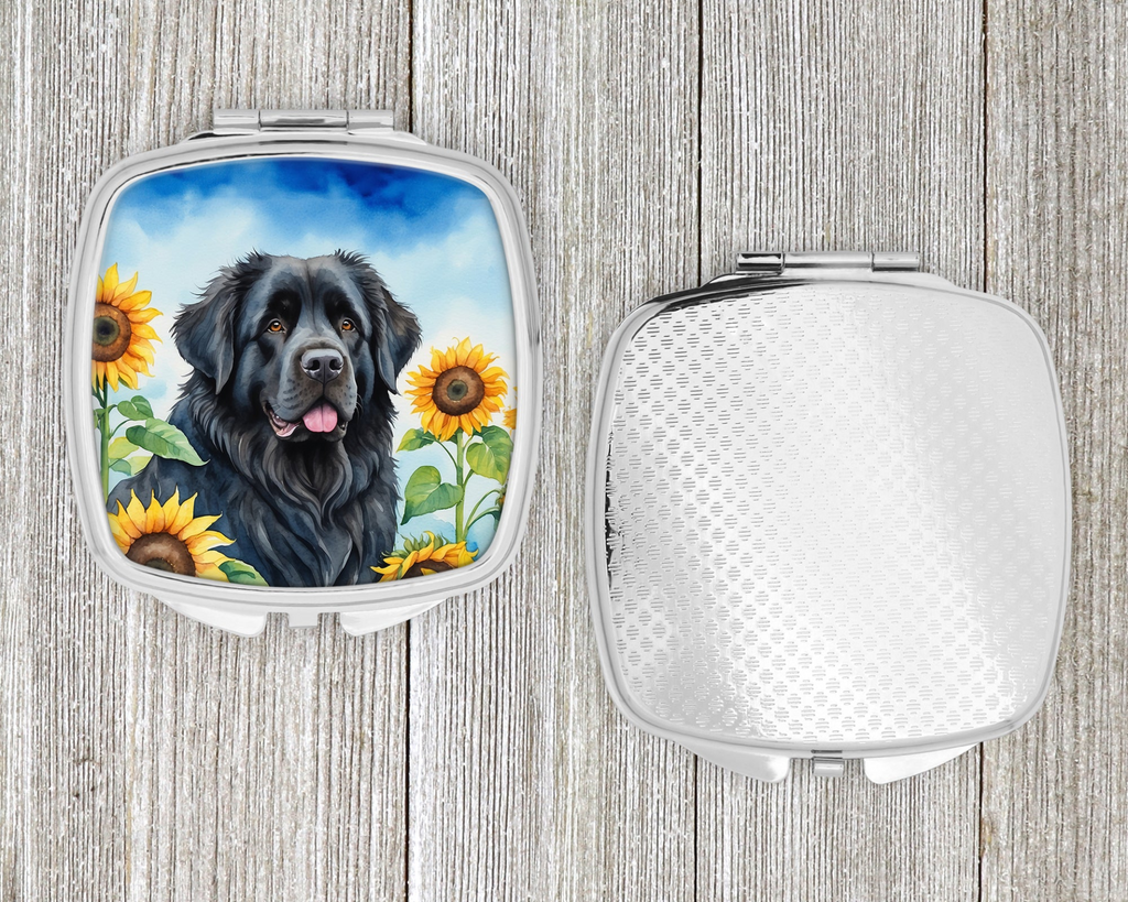 Glamorous Pups : Newfoundland in Sunflowers Compact Mirror