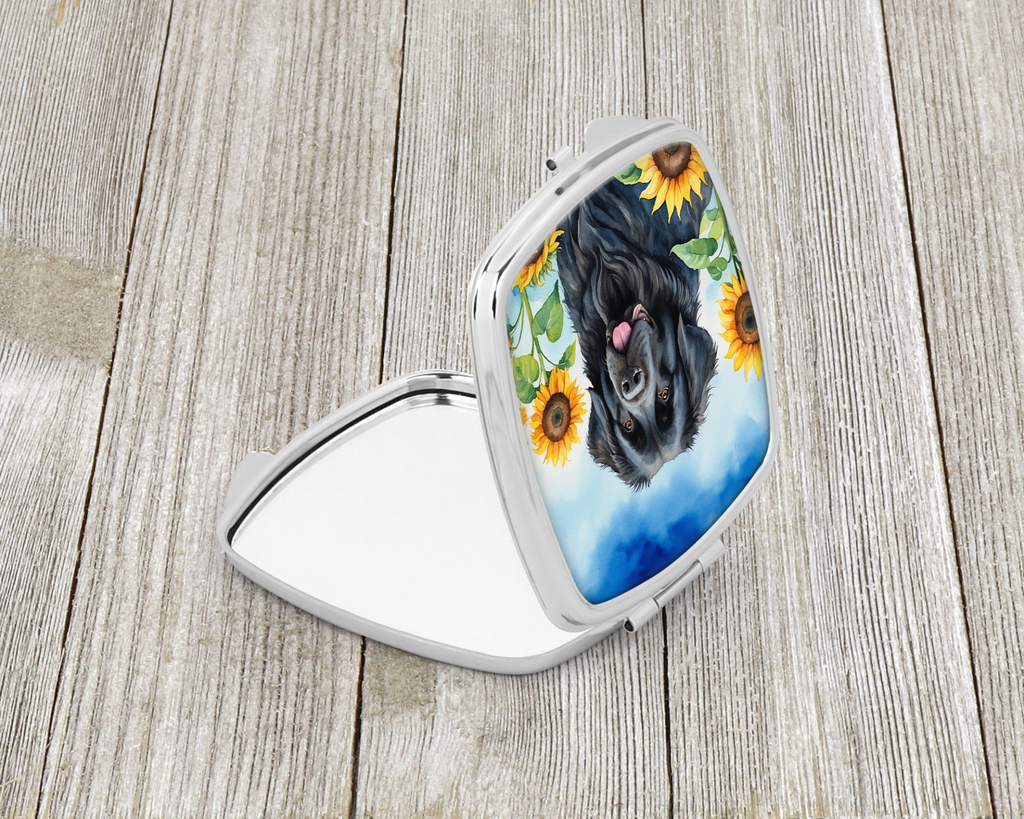 Glamorous Pups : Newfoundland in Sunflowers Compact Mirror