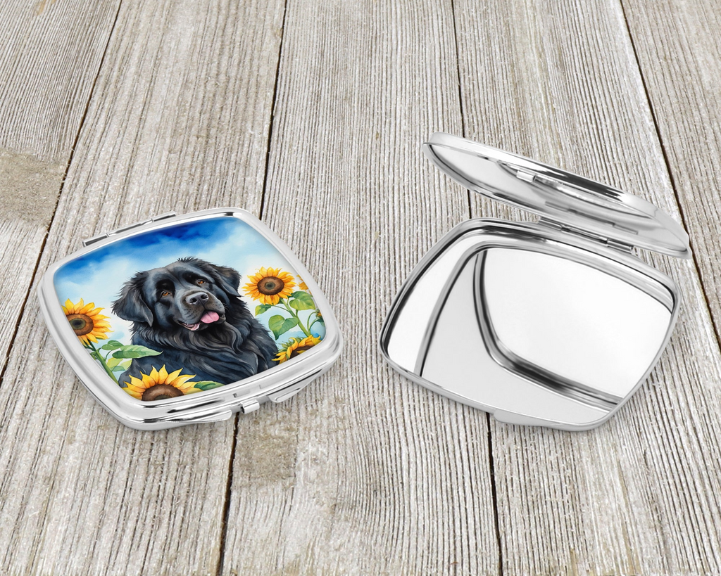 Glamorous Pups : Newfoundland in Sunflowers Compact Mirror