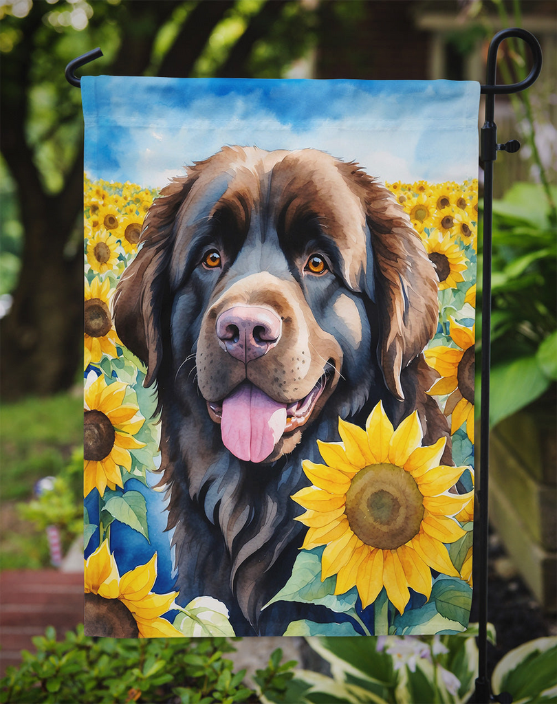 Glamorous Pups : Newfoundland in Sunflowers Garden Flag