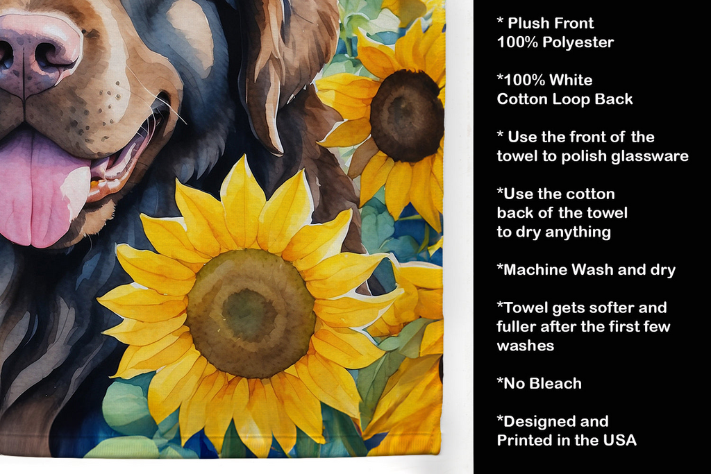 Glamorous Pups : Newfoundland in Sunflowers Kitchen Towel