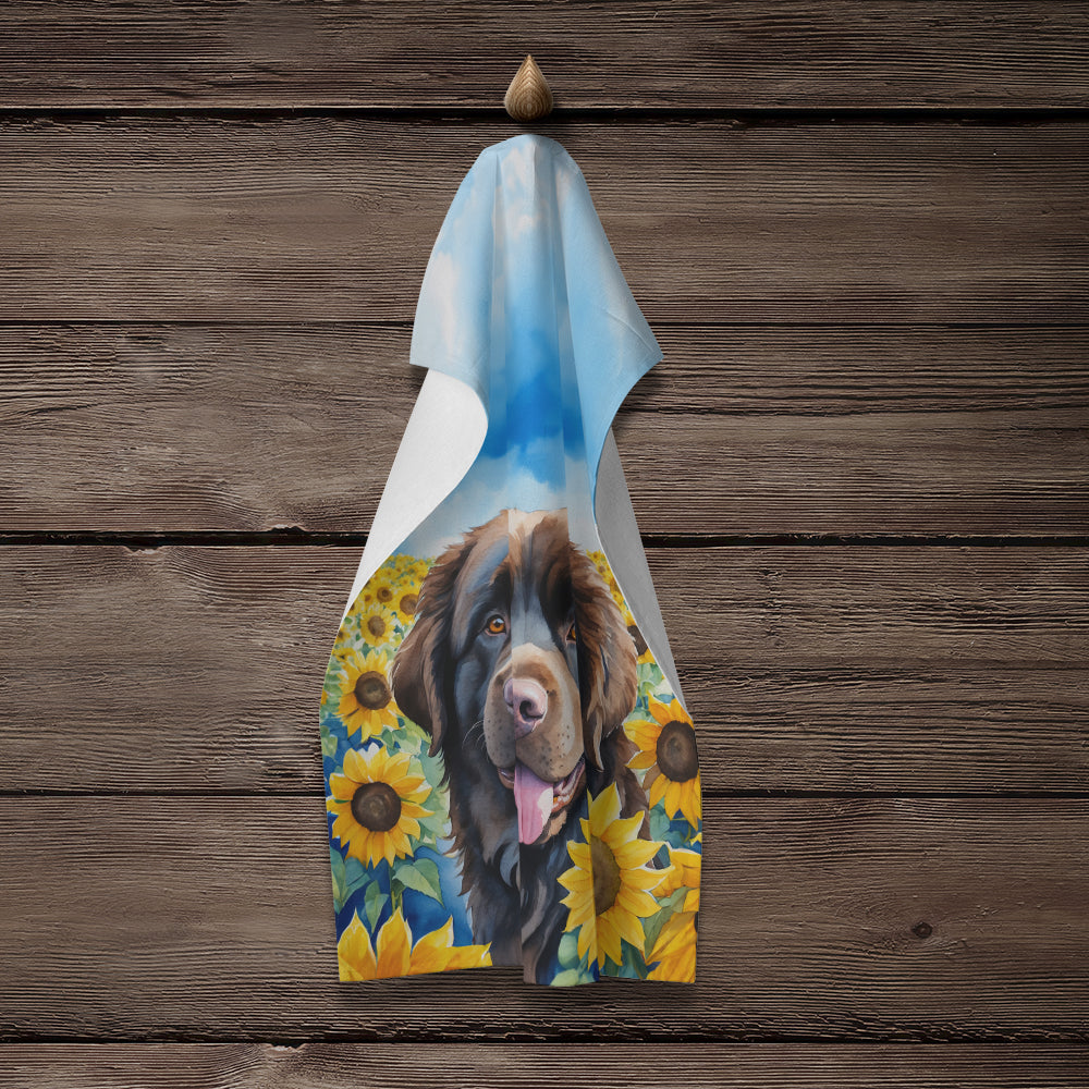 Glamorous Pups : Newfoundland in Sunflowers Kitchen Towel